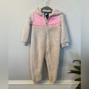 Nike Baby Girl Sherpa Full Zip Fleece Hooded Coverall size 24 months